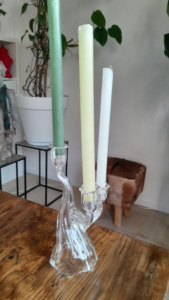 Des Pots: kandelaar met 3 armen als boomstam in glas, Overige merken, Nieuw, Ophalen of Verzenden, Glas