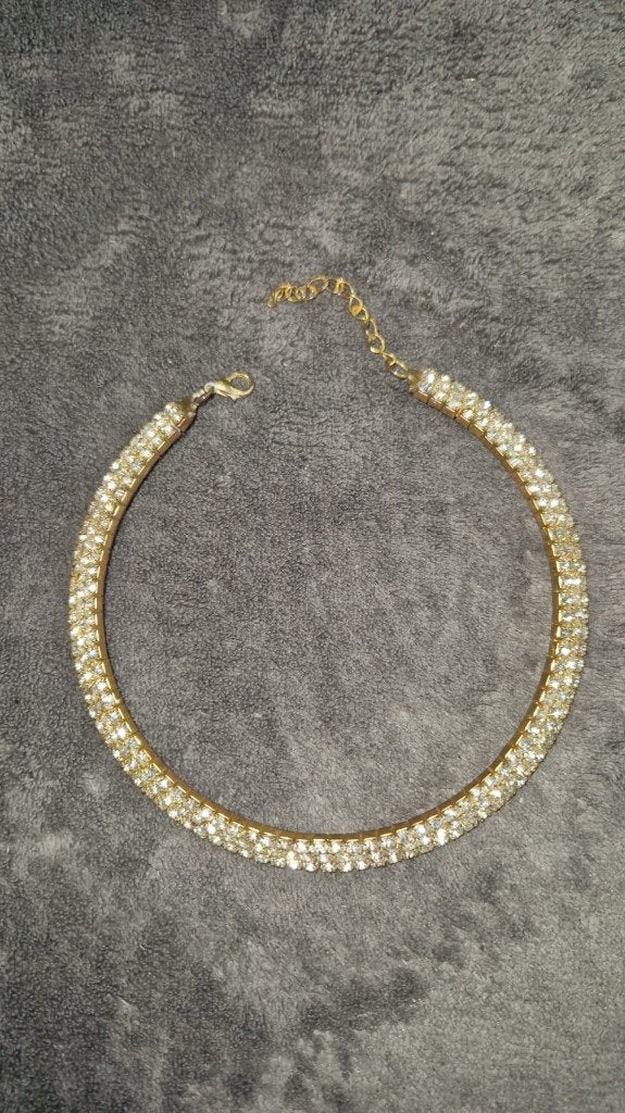 Collier en strass doré, Avec strass, Enlèvement ou Envoi, Or, Comme neuf