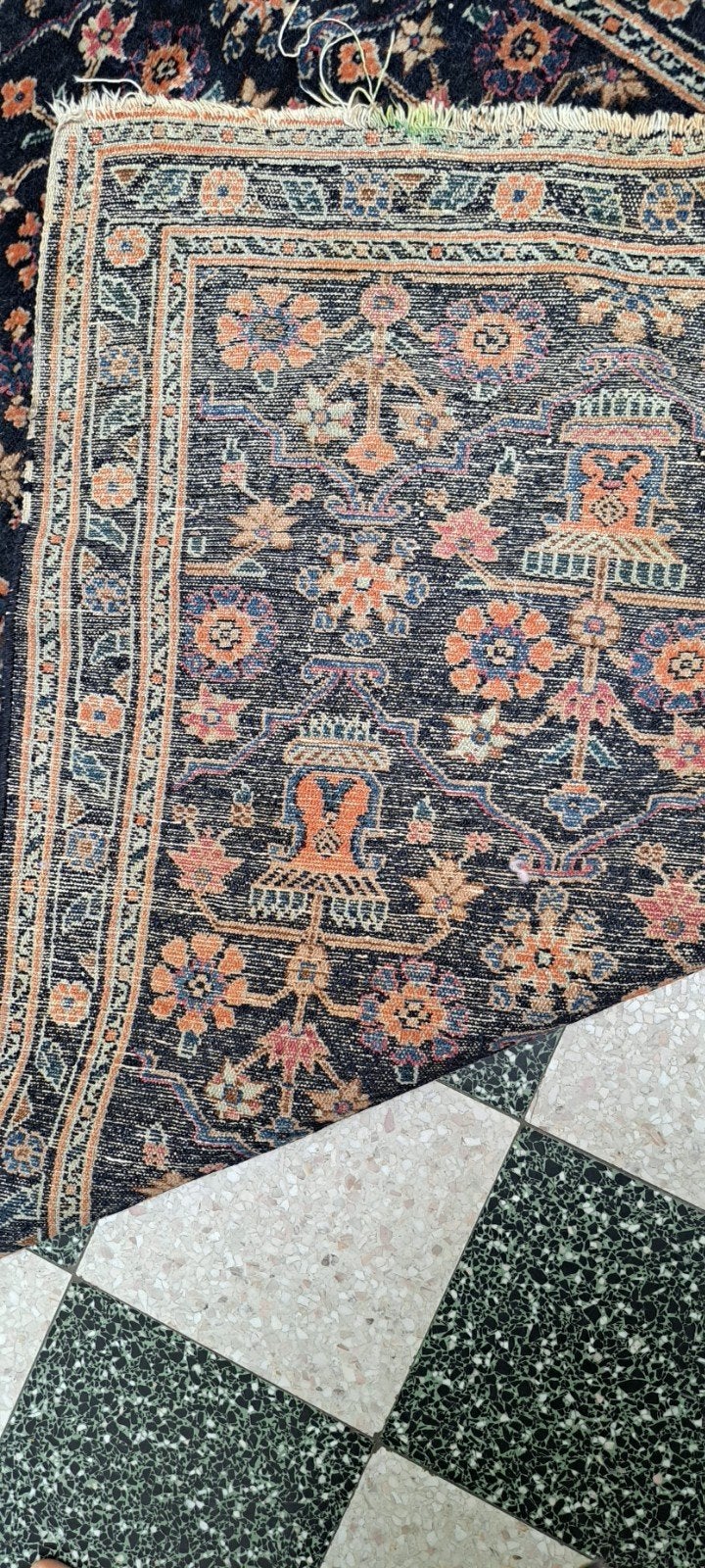 Tapis persan ancien noué main  92X142 motifs vases kashan., Antiquités & Art, Tapis & Textile, Enlèvement