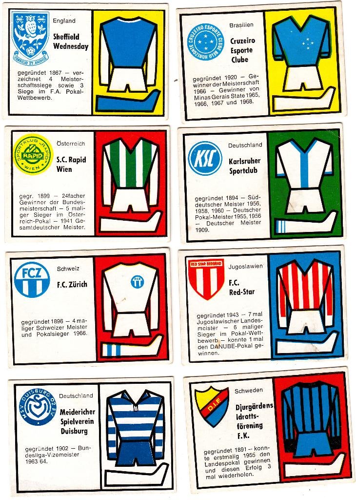8 Chromos 1970 German Bauer Weltfussball, Envoi, Utilisé, Plusieurs images
