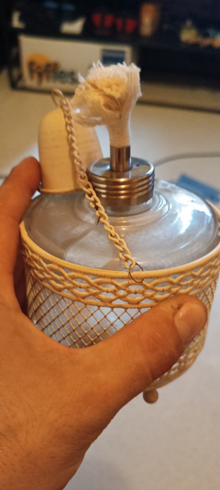 prachtige olielamp., Ophalen of Verzenden, Wit, Glas