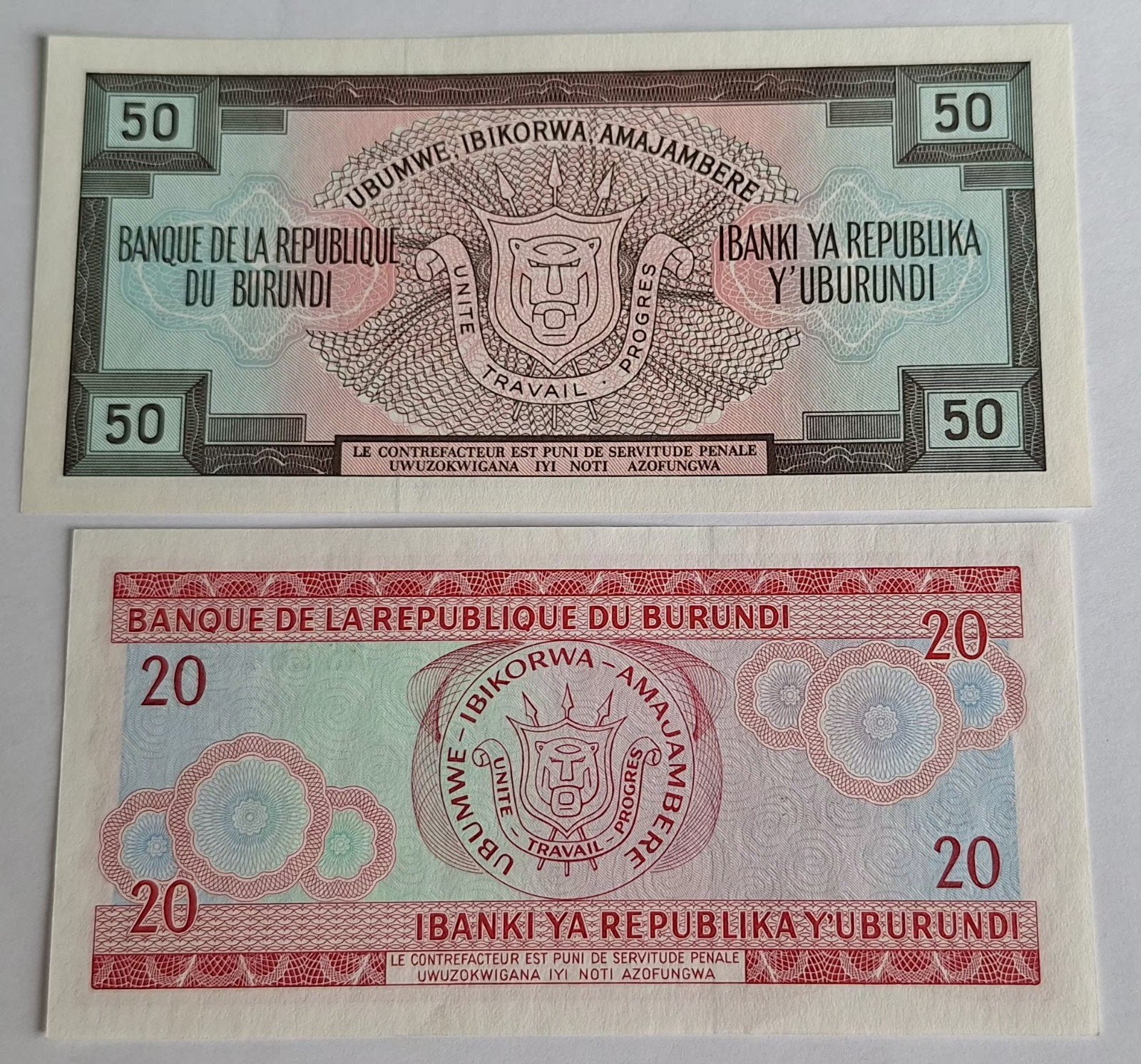 deux billets de "Banque de la république du Burundi", Postzegels en Munten, Bankbiljetten | België, Ophalen