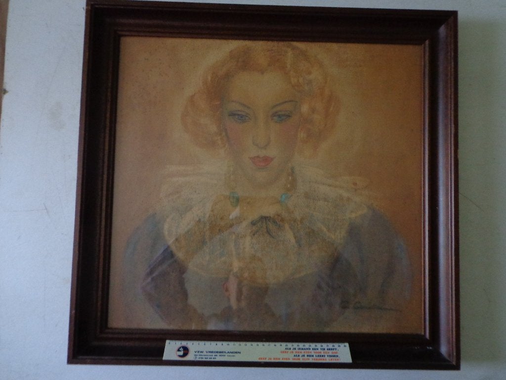 gemengde techniek van Cécile Cauterman "Elegante vrouw", Antiek en Kunst, Kunst | Schilderijen | Modern, Ophalen, Papier/karton
