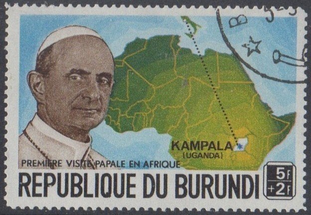 Burundi - Bezoek Paus Paulus VI aan Kampala, Ophalen of Verzenden, Gestempeld