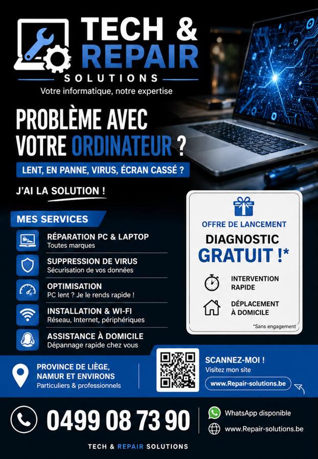 Tech&Repair Solutions, Services & Professionnels, Réparation & Entretien | PC & Consoles de jeu vidéo, Laptops, PC, Garantie, Se rend à domicile
