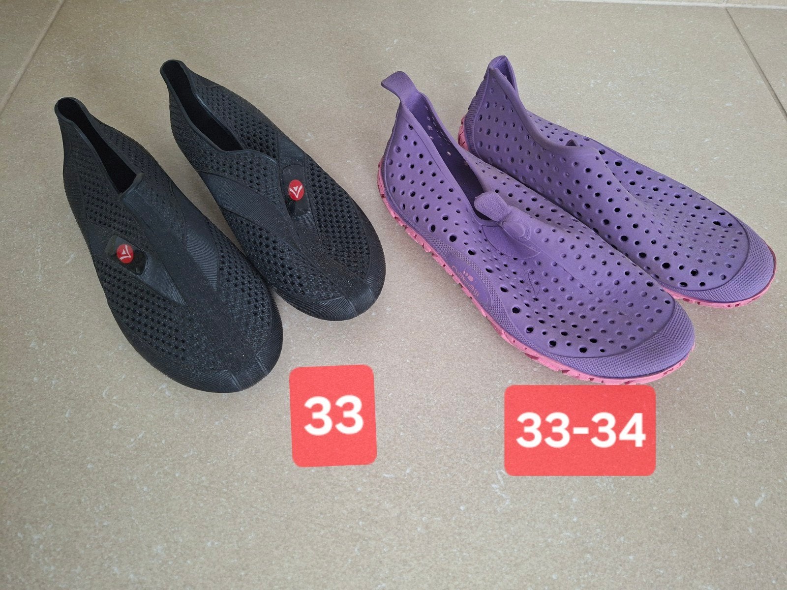 Waterschoenen maat 33 en 33/34, Ophalen, Gebruikt, Zeil- of Surfschoenen