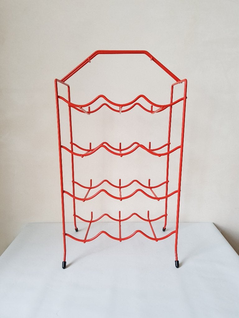 Vintage TOMADO flessenhouder - Rood of Oranje, Ophalen of Verzenden, Zo goed als nieuw, Metaal, 5 tot 15 flessen