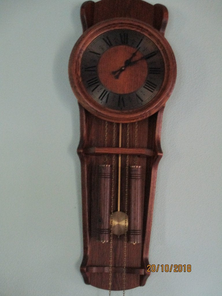 houten wandklok met gewichten, Huis en Inrichting, Ophalen, Analoog, Met gewichten, Wandklok