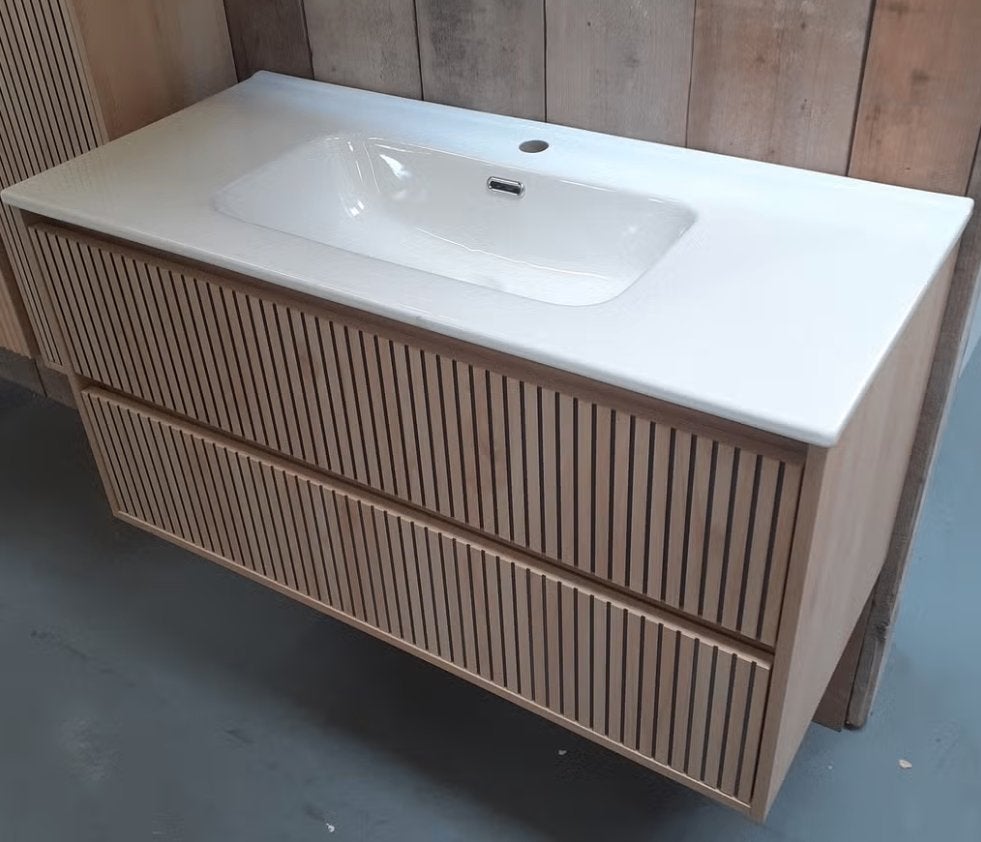 NIEUW Badmeubel, licht eiken, wastafel + onderkast, Laro 100, Ophalen of Verzenden, Nieuw
