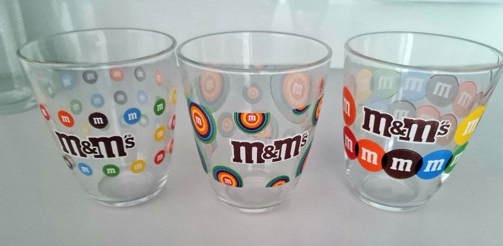 3 M&M drinkglazen, Huis en Inrichting, Ophalen, Glas of Glazen, Overige merken, Nieuw