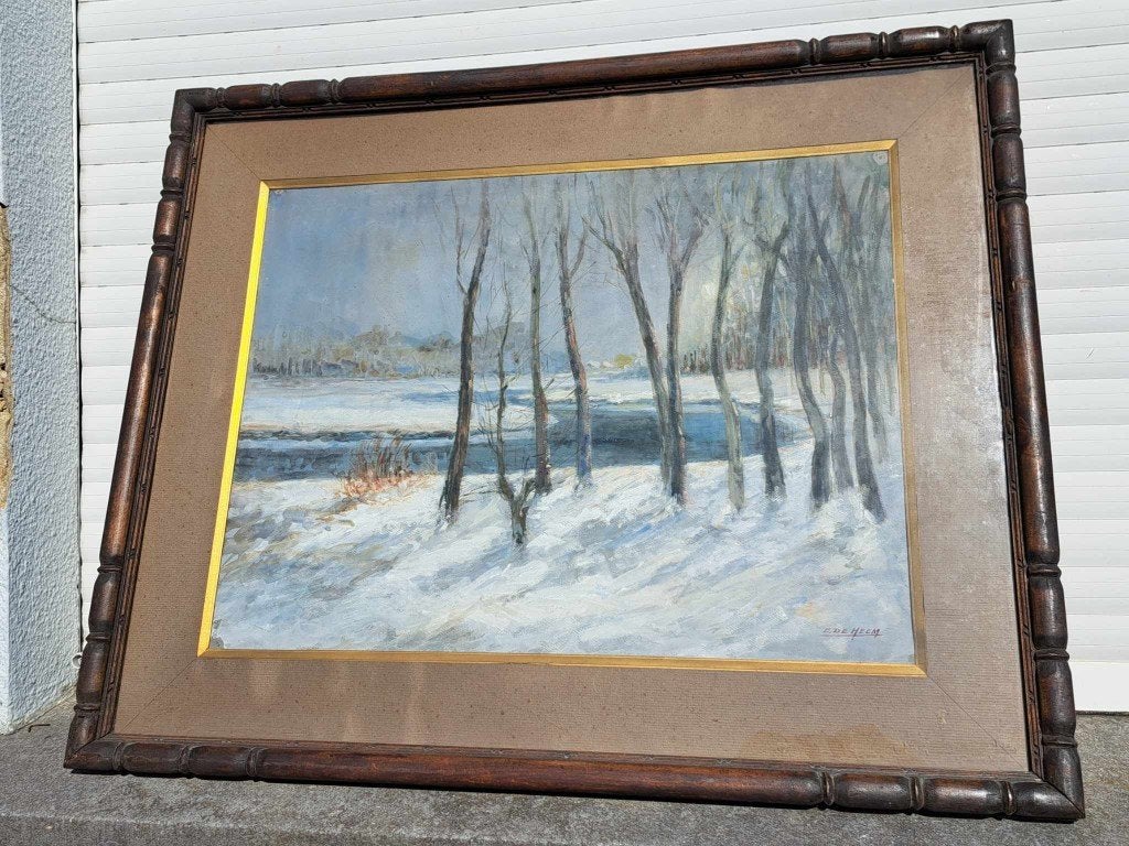 aquarelle paysage enneige signe E de heem, Antiquités & Art, Enlèvement, Aquarelle, Paysage