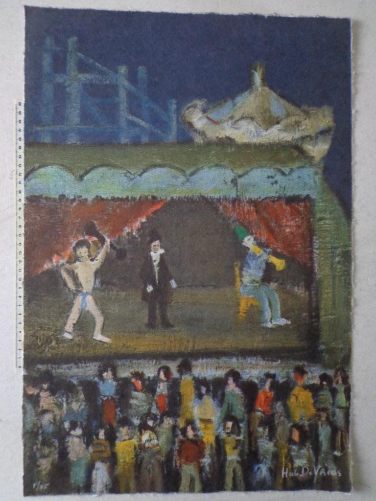 fraaie litho in kleur van Hubert De Vries "Circus", Antiek en Kunst, Ophalen of Verzenden