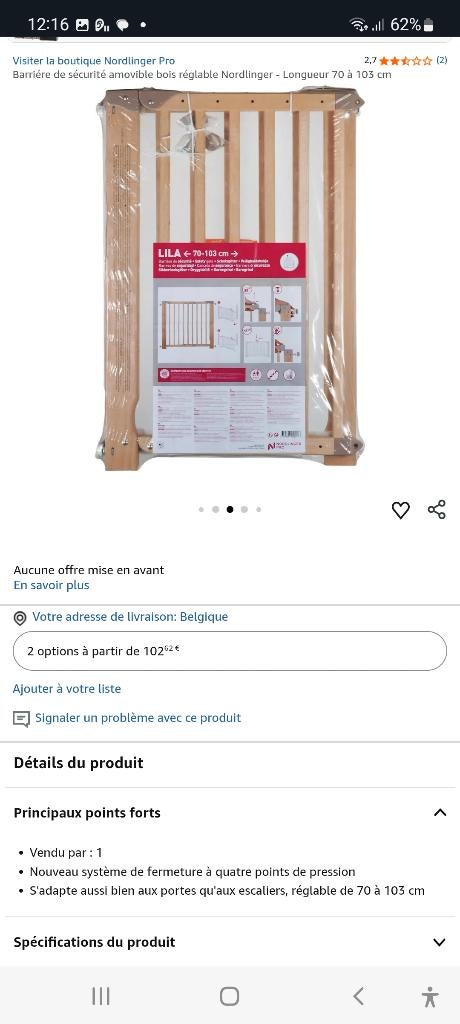 Barriére de sécurité amovible bois Longueur 70 à103 cm NEUVE, Enlèvement, Neuf, Bois, Barrière de sécurité