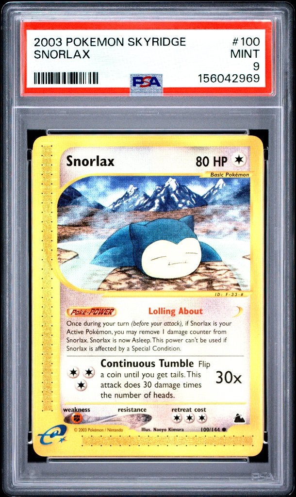 Pokemon Snorlax Skyridge Rare e-Reader Series PSA 9 WOTC, Ophalen of Verzenden, Zo goed als nieuw, Losse kaart