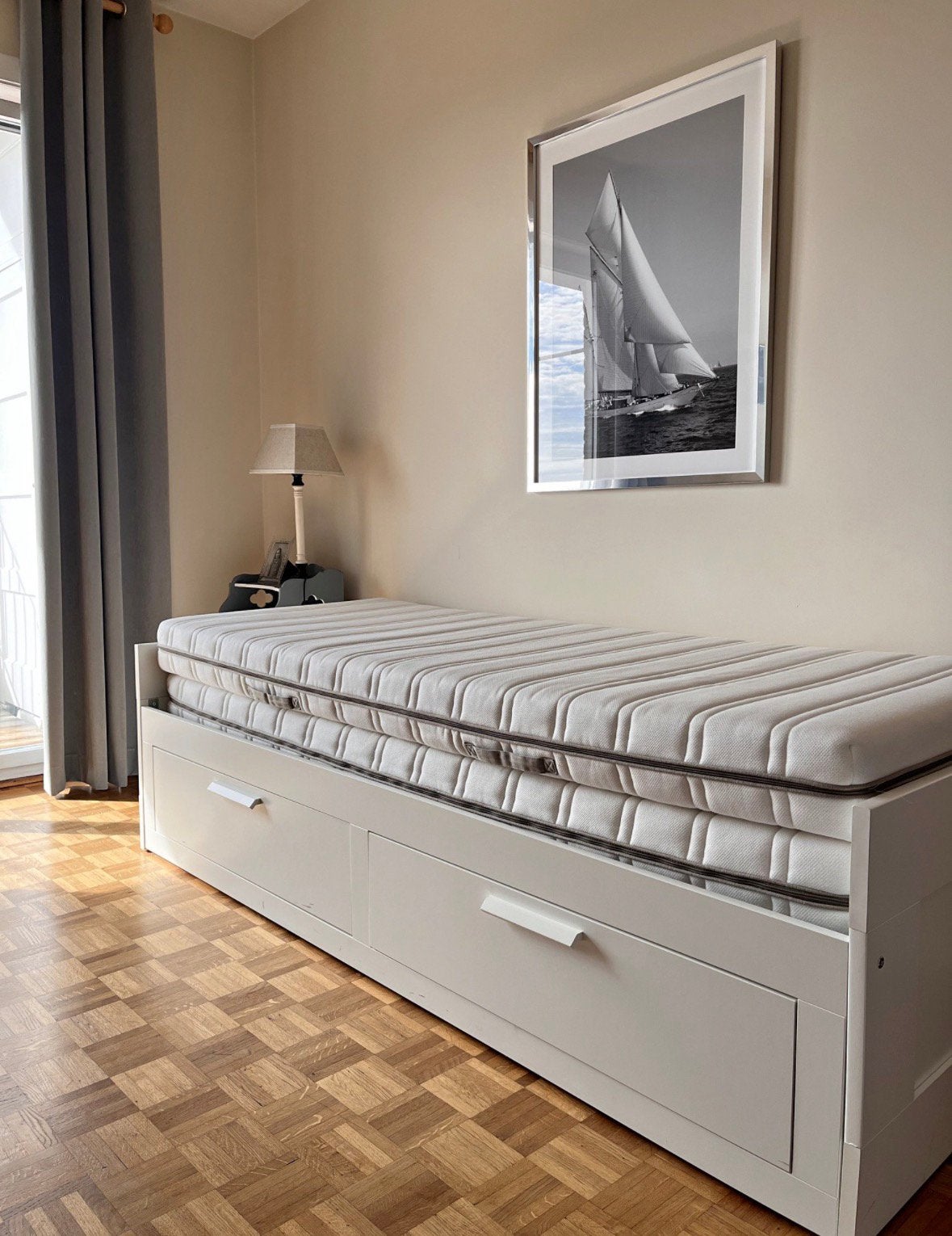 Lit IKEA BRIMNES 80x200 qui s’ouvre en 160/200., Enlèvement, Comme neuf, Blanc, 200 cm