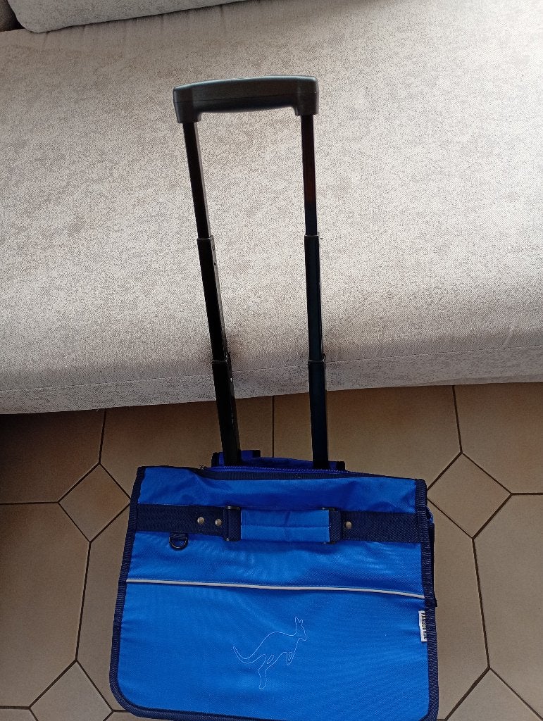 Boekentas blauw trolley op wieltjes / rugzak Kangourou, Ophalen of Verzenden, Zo goed als nieuw