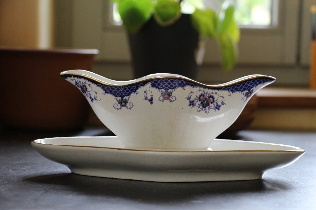 Saucière ancienne St-Amand - Décor Bleu cobalt & Or, Enlèvement