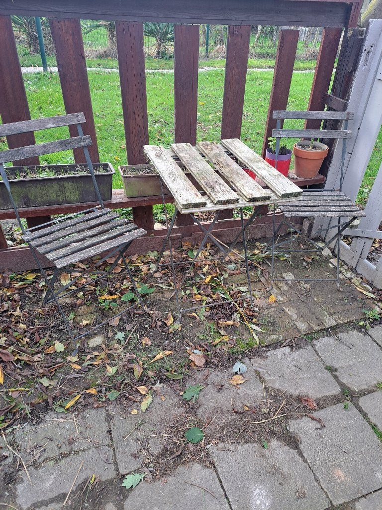 bistro stoelen plooibaar 6 stuks en onderstel tafel, Ophalen, Gebruikt