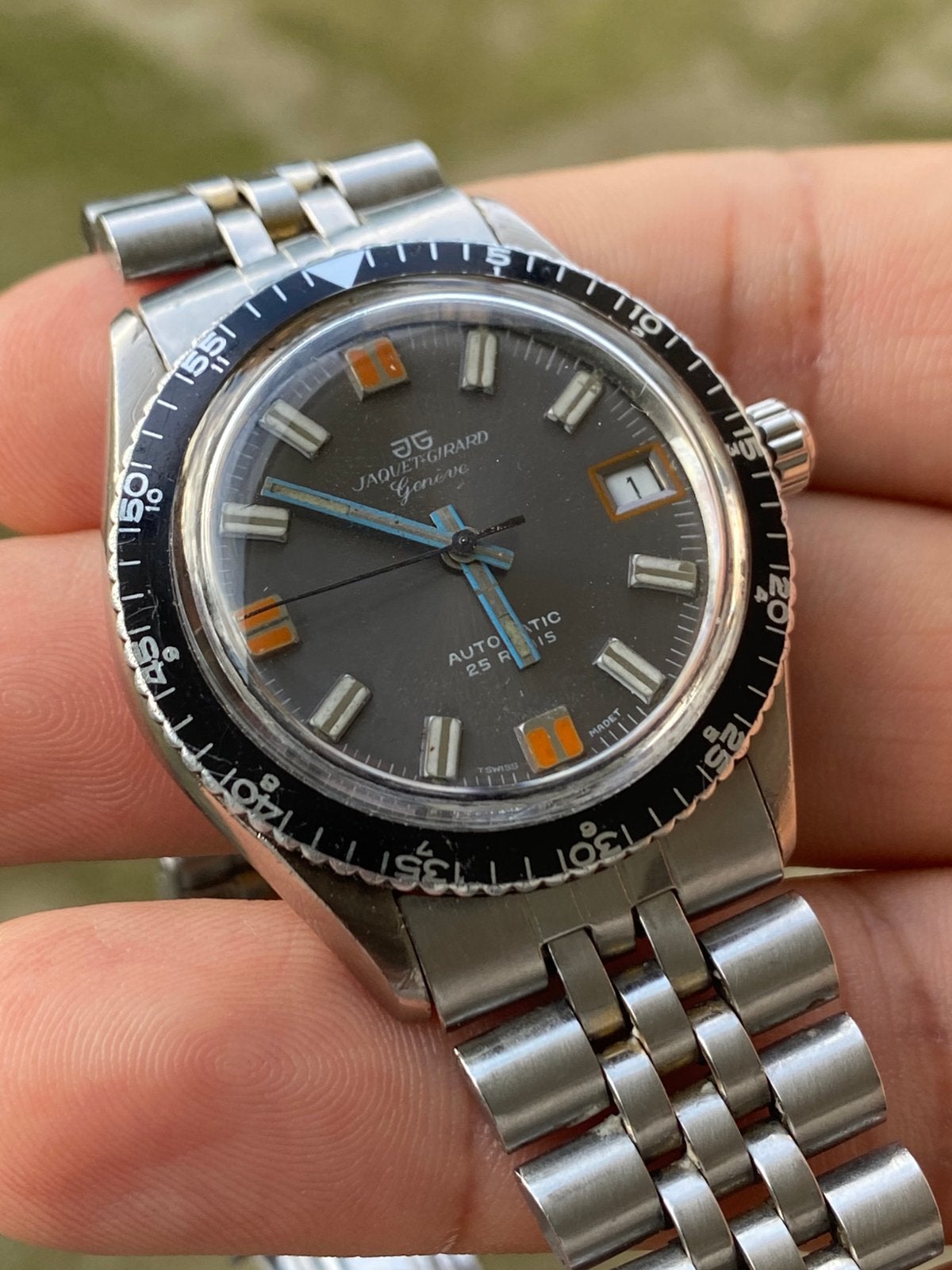 Jaquet Girard Geneve Skindiver Automatic ‘70, Overige merken, Staal, Gebruikt, Staal