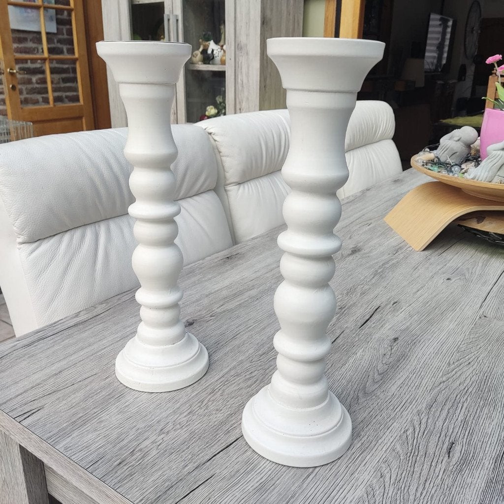 2 Bougeoires blancs., Comme neuf, Enlèvement, 40 cm, Bougie