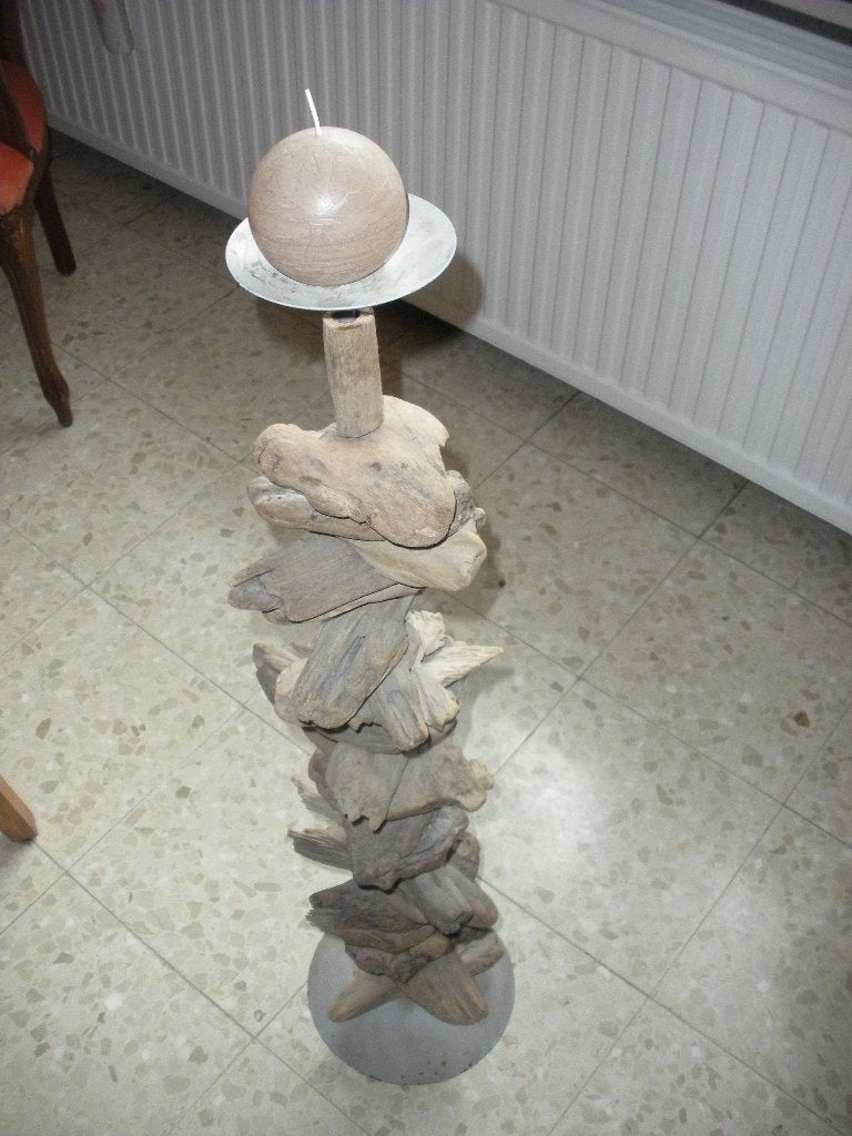 Chandelier sur pied en métal et bois., 90 cm, Comme neuf, Brun, Enlèvement