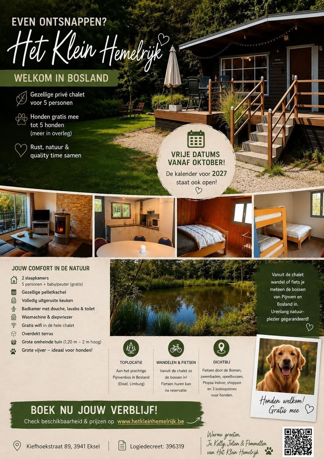 chalet in het midden van bosland. Honden gratis mee!!!, Vacances, Propriétaire, Bois/Forêt, Campagne, Limbourg ou Liège