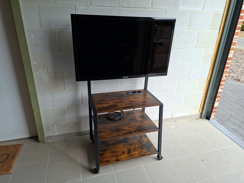 Tv tafel op wieltjes met ophang beugel, Ophalen, Gebruikt, Rechthoekig, 60 cm of meer