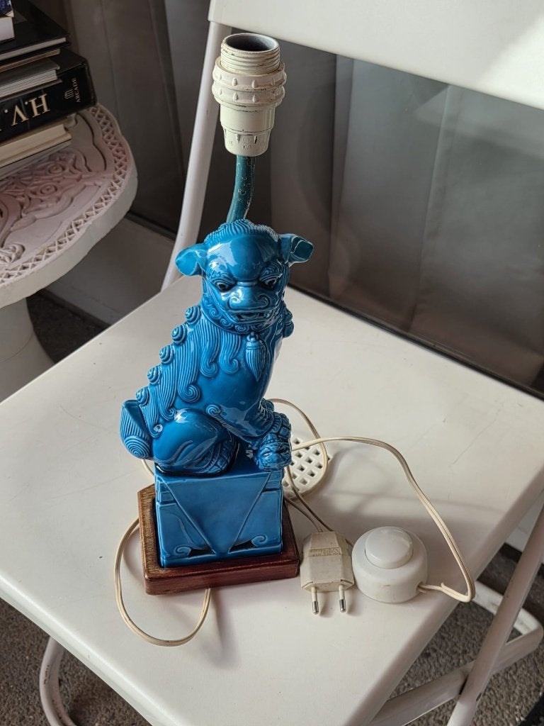 pied de lampe de table en céramique bleu émaillé, Vintage, Comme neuf, Céramique, Bleu