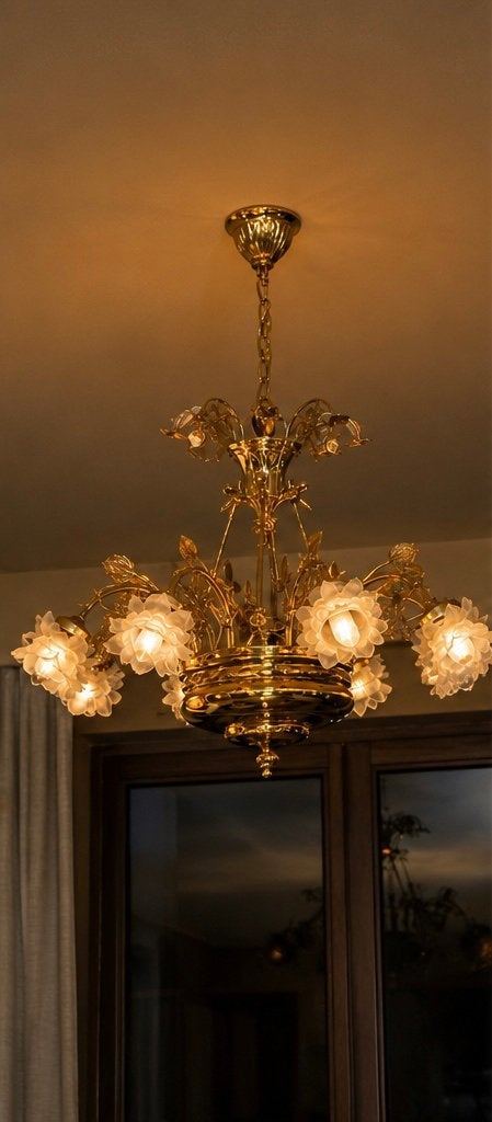 Vintage koperen bloemenluster, Maison & Meubles, Lampes | Lustres, Enlèvement, Comme neuf