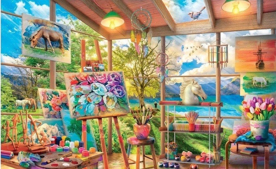 „Painting Studio” puzzel van 2000 stukjes (97 x 69 cm), Ophalen of Verzenden, Meer dan 1500 stukjes, Zo goed als nieuw, Legpuzzel