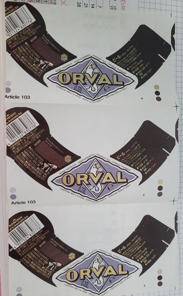 ORVAL : 3 étiquettes pour le marché asiate., Enlèvement ou Envoi, Comme neuf