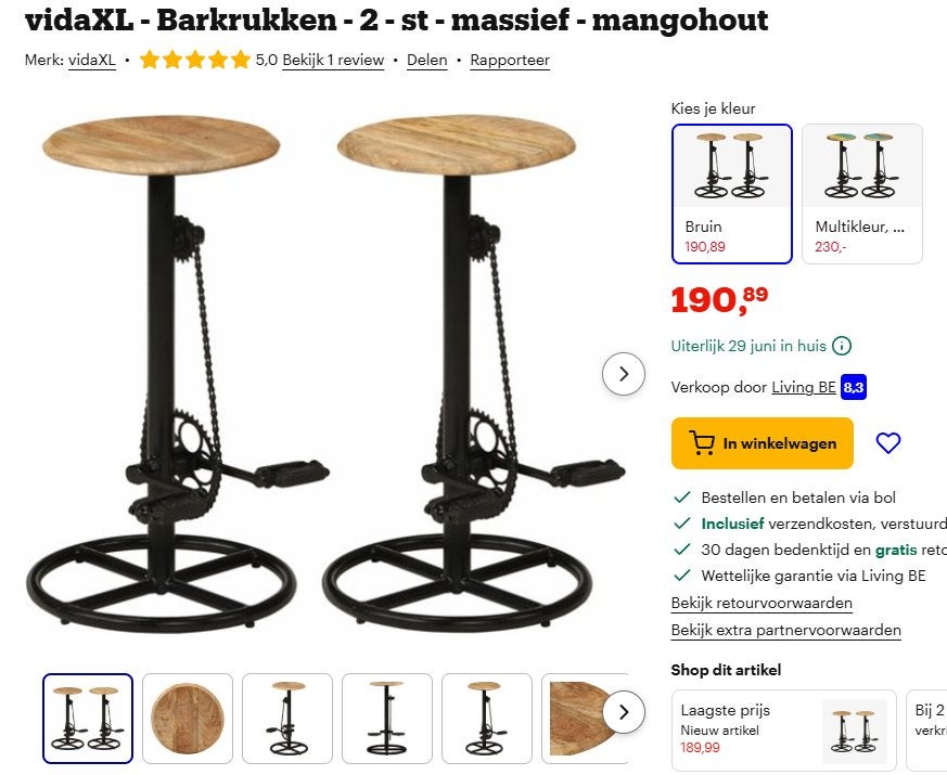 Barkrukken - 2 - st - massiefhout, 2 krukken, Ophalen, Zo goed als nieuw, Hout