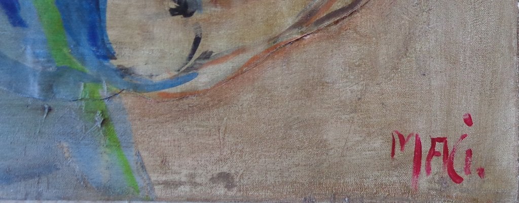ONLEESBAAR / MALI / OLIEVERF DOEK / 90x62cm / CHASSIS / SIG, Antiquités & Art, Enlèvement