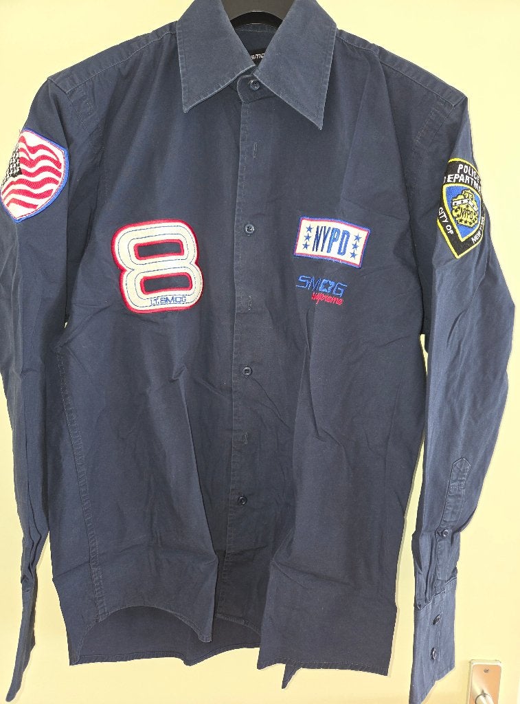 Smog Nypd swat logo's overhemd maat L, valt als M, Kleding | Heren, Overhemden, Blauw, Gedragen, Halswijdte 39/40 (M), Smog
