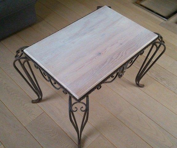 Salontafel - bijzettafeltje metaal/hout vintage, Ophalen, 50 tot 100 cm, Vintage, Zo goed als nieuw