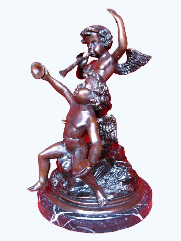Bronzen beeld Joseph D'Asté muziek spelende engelen, Antiek en Kunst, Ophalen, Brons