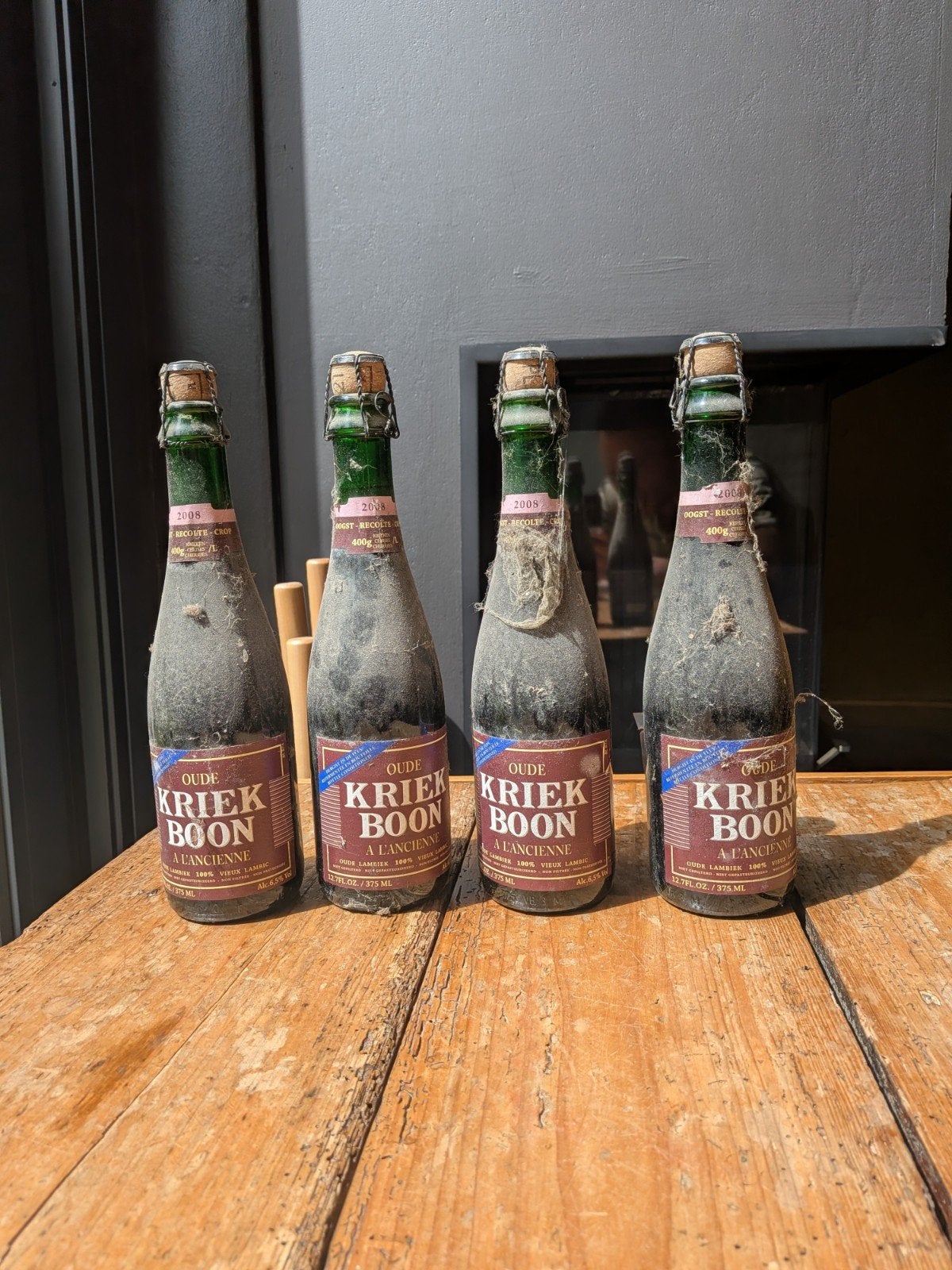 4x Oude Kriek Boon à l'Ancienne (Oogst 2008) - Unieke Kelder, Verzamelen, Ophalen of Verzenden, Vol