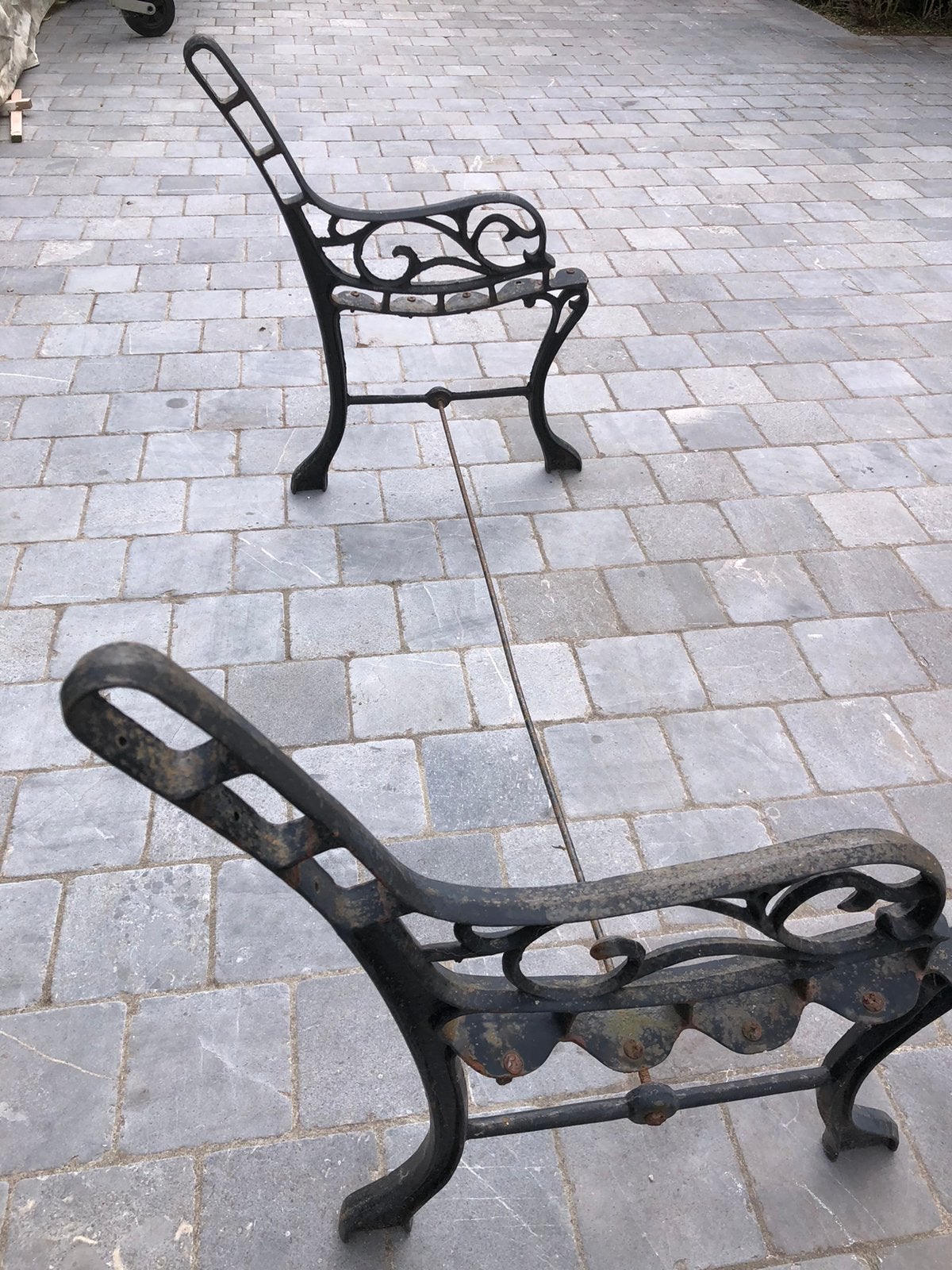 Oud gietijzeren tuinbank onderstel, Tuin en Terras, Ophalen, Gebruikt