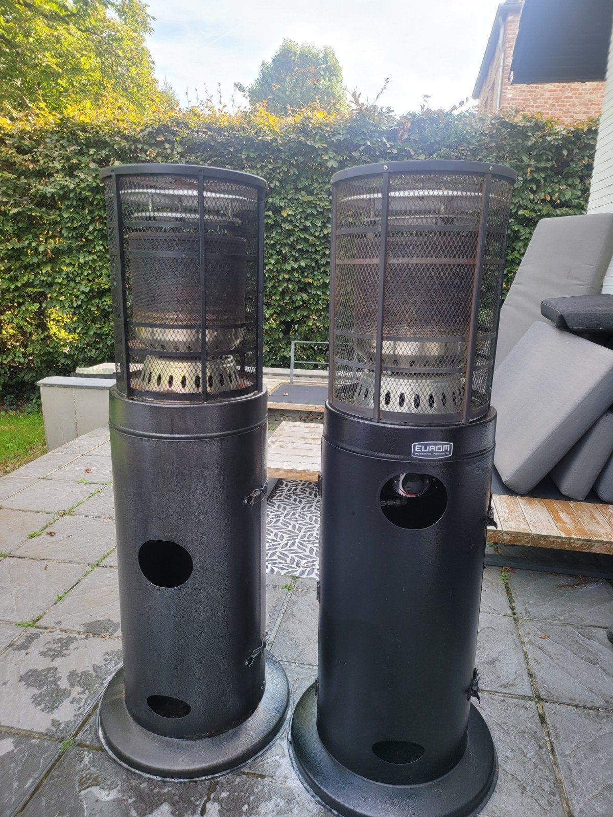 2 Kwalitatieve Terrasverwarmers op gas (1 EuroM), Tuin en Terras, Ophalen, Draaibaar, Gebruikt, Vloer