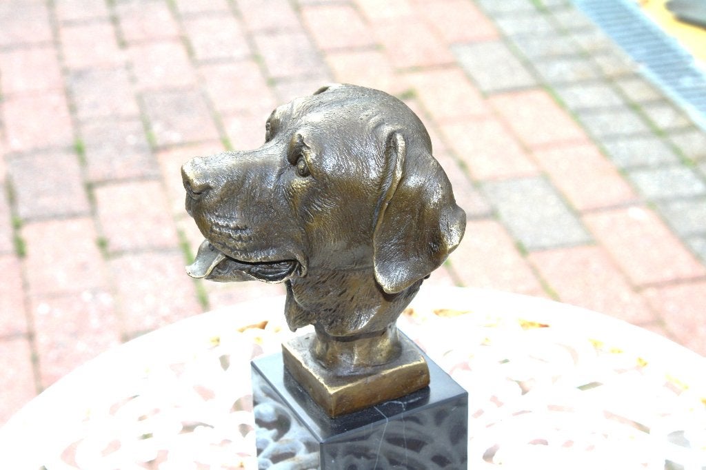 gesigneerde bronzen buste hond, YANES, Ophalen of Verzenden, Brons