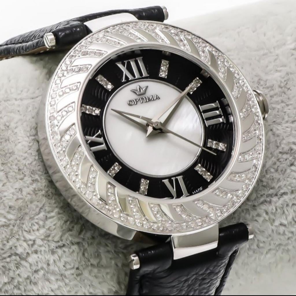 Montre Optima Swiss Made Diamond Femme – NEUVE (Boîte + Papi, Bijoux, Sacs & Beauté, Autres marques, Enlèvement ou Envoi, Cuir