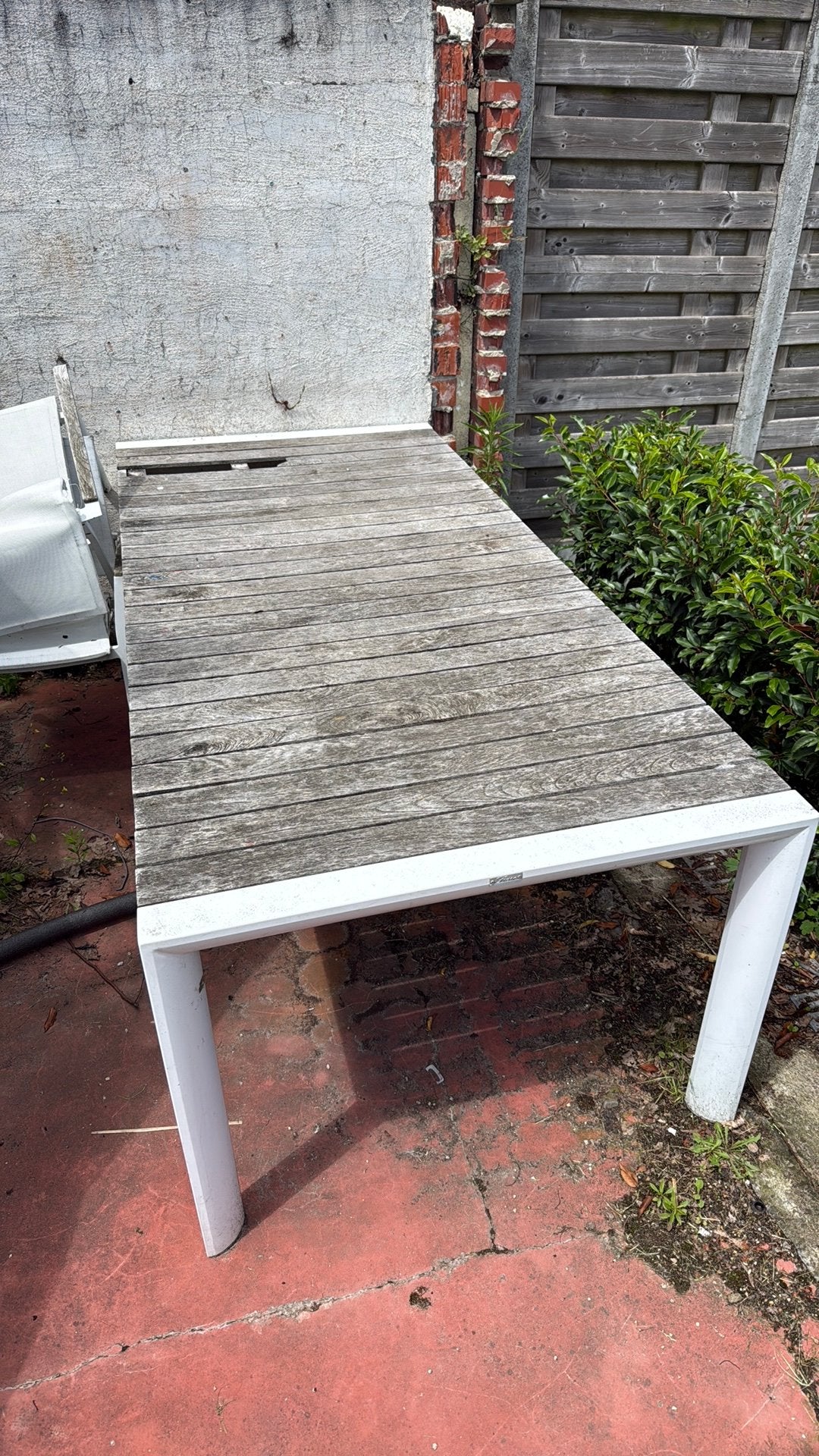 Tuintafel wit aluminium met vergrijsde planken, Tuin en Terras, Ophalen, Zo goed als nieuw, Aluminium