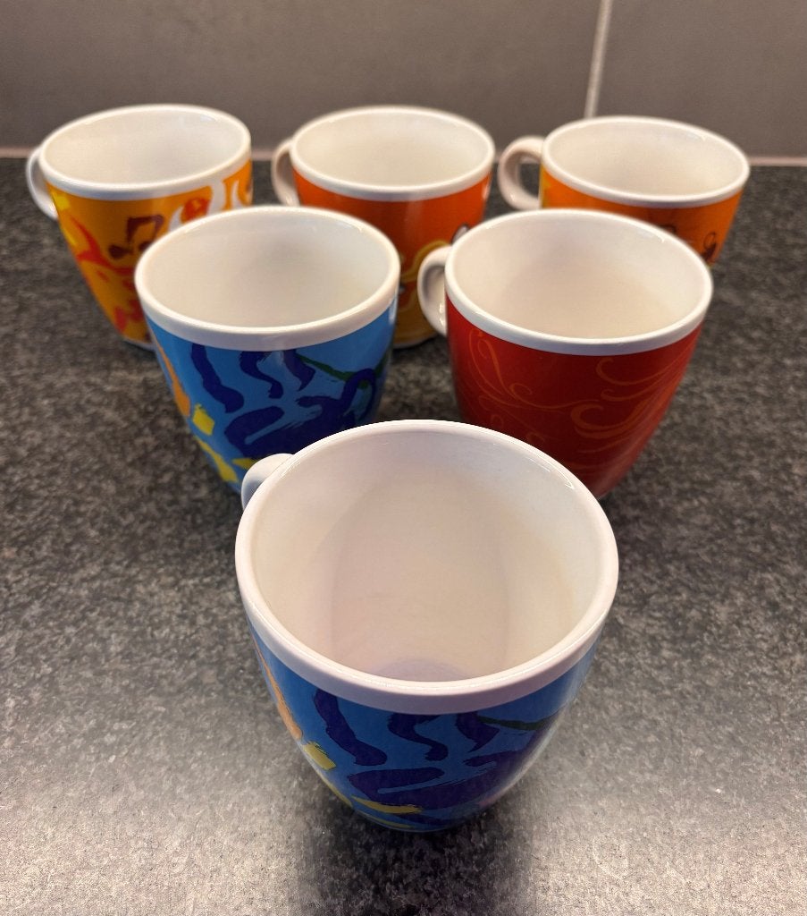 6 tasses à café Douwe Egberts, Enlèvement ou Envoi, Utilisé, Porcelaine, Tasse(s) et/ou soucoupe(s)