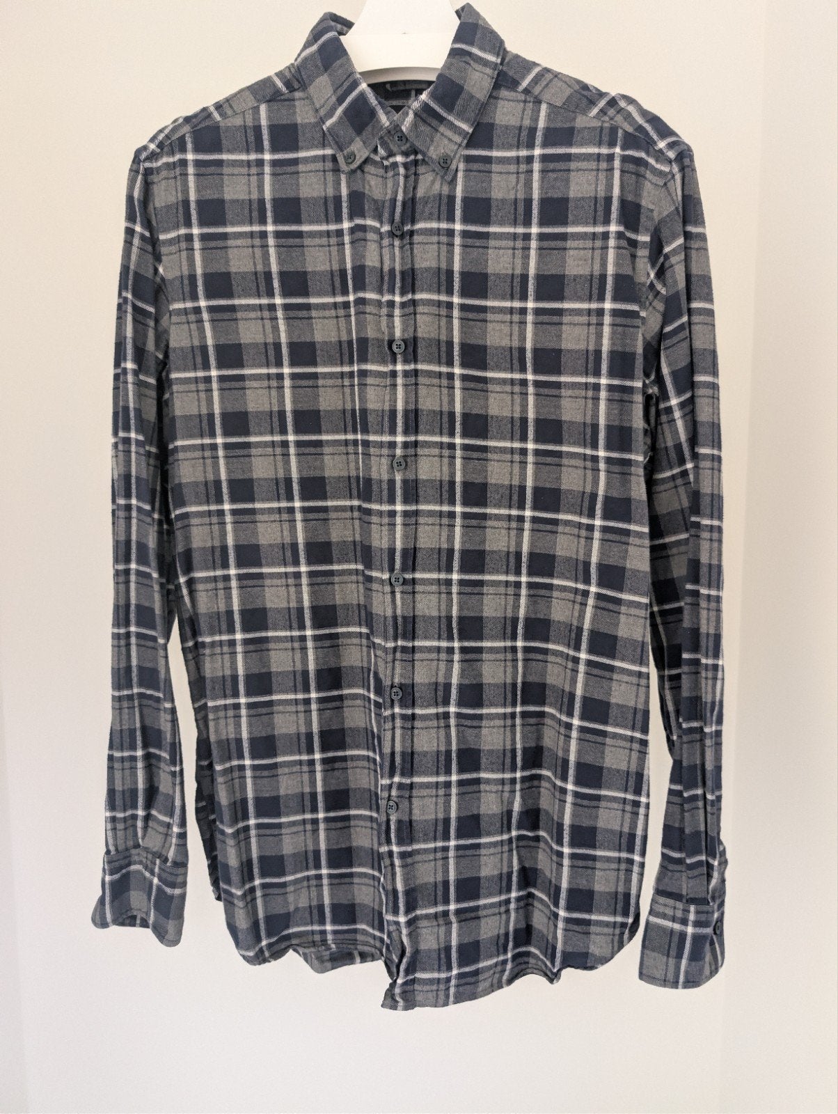 Massimo Dutti heren flanellen overhemd - Maat M, Kleding | Heren, Overhemden, Zo goed als nieuw, Massimo Dutti, Grijs, Halswijdte 39/40 (M)