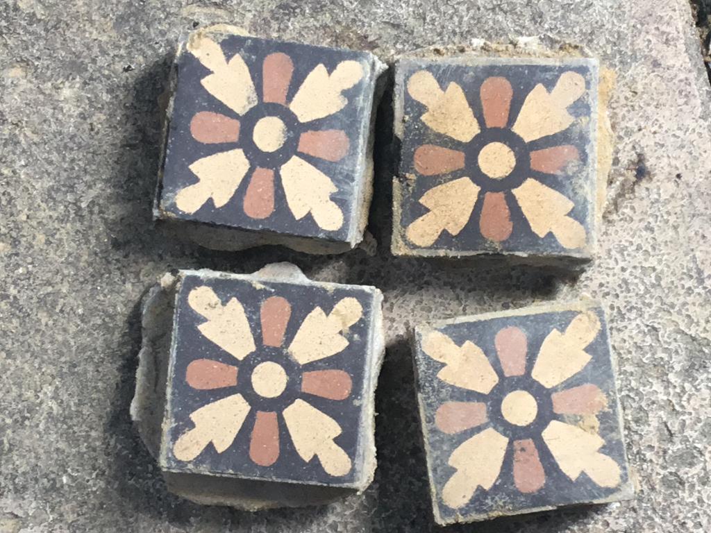 49 antieke vloertegels /cementtegels patroontegels ca. 1900, Ophalen, Gebruikt, Keramiek, Minder dan 20 cm