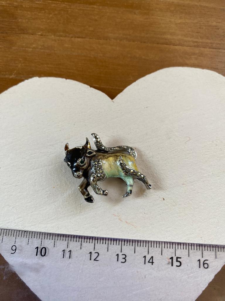 Vintage Broche Taureau - BJL, Enlèvement ou Envoi, Utilisé, Argent, Autres matériaux