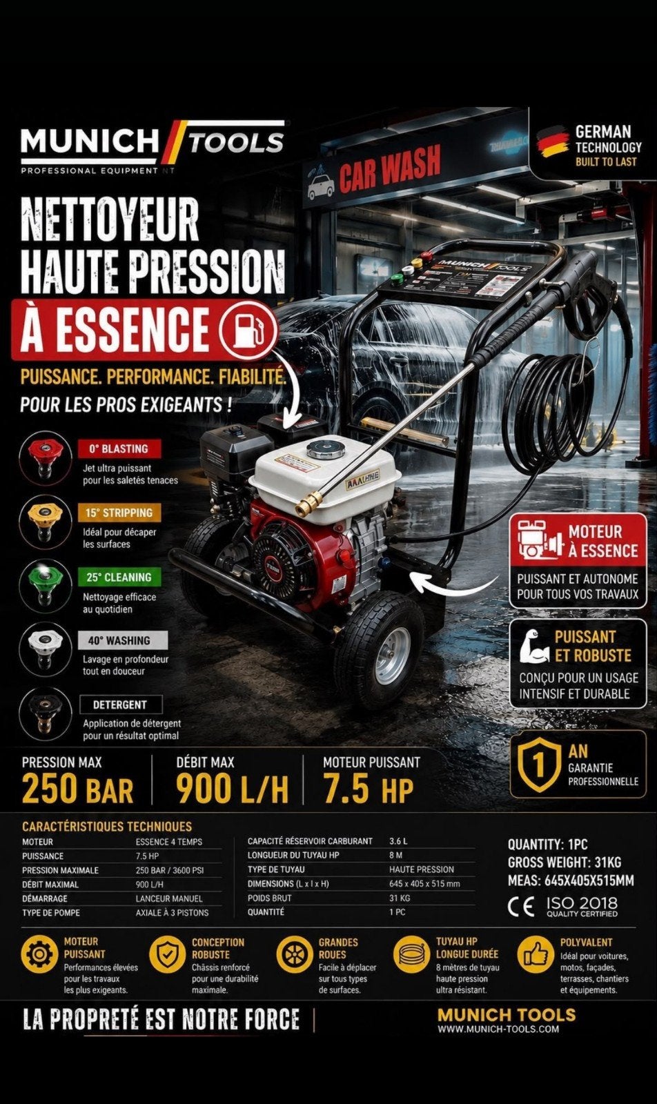 hogedrukreiniger met benzine motor 250 bar, Ophalen, Nieuw, Benzine