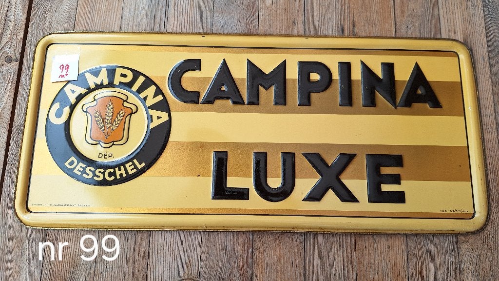 reclame bord Campina Luxe  metaal (nr99), Ophalen, Gebruikt, Reclamebord, Plaat of Schild, Overige merken