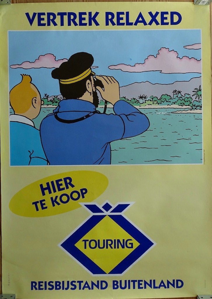 Tintin ancienne affiche publicitaire, Rectangulaire vertical, Utilisé, Affiche ou Poster pour porte ou plus grand, Publicité