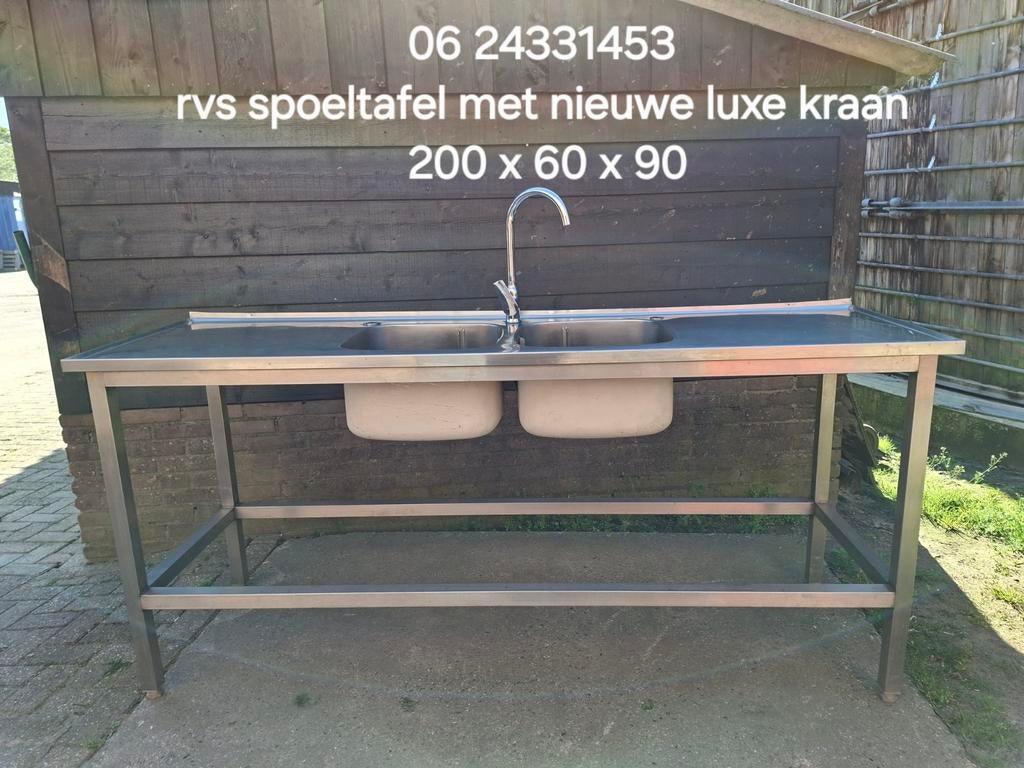 Zeer nette rvs spoeltafel dubbelbaks met luxe nieuwe kraan, Ophalen, 150 tot 200 cm, Zo goed als nieuw, Minder dan 100 cm